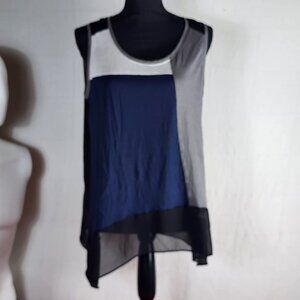 Lane Bryant Mixed Media Modal Poly Knit Woven Grey Navy White Ltwt Tank Sz 14/16
